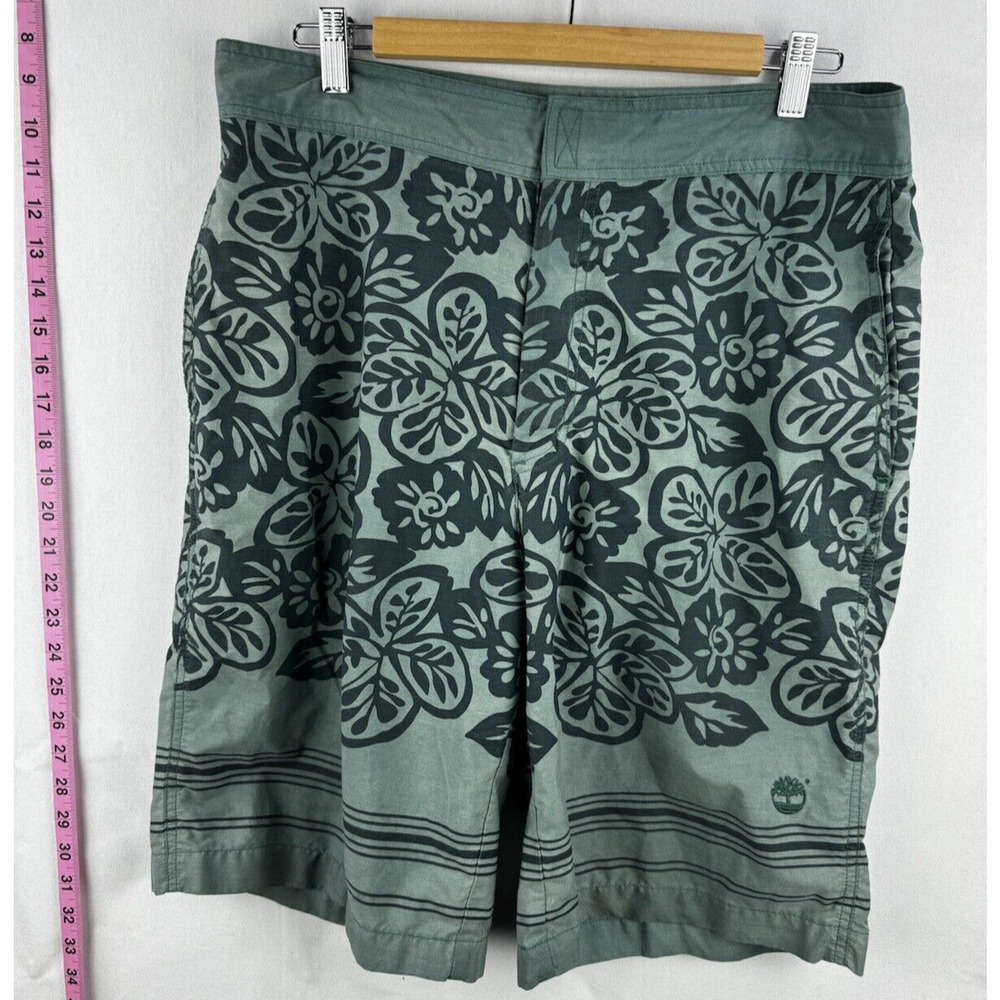 Timberland Men’s M Teal Floral Swim Shorts, Cotton-Poly Blend